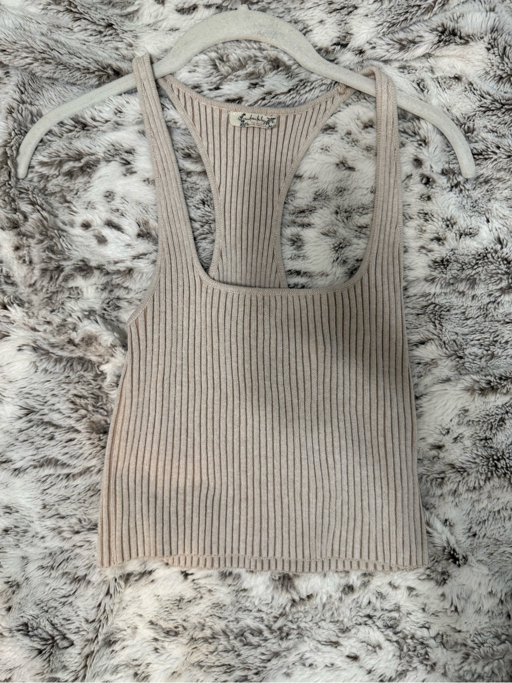 Free People Taupe Ribbed Racerback Crop Tank